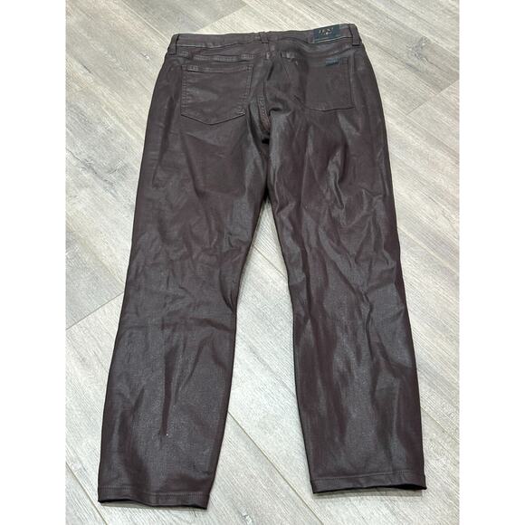 JEN7 by 7 For All Mankind Womens Brown Coated Mid Rise Ankle Skinny Jeans Size 8 - Picture 2 of 10